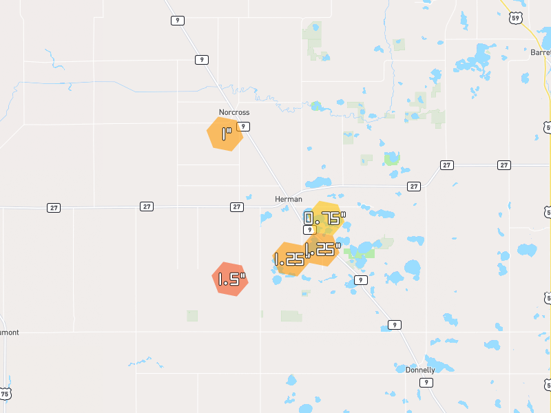 Hail map of Herman, MN on Jul 7, 2026, hail up to 1.5"