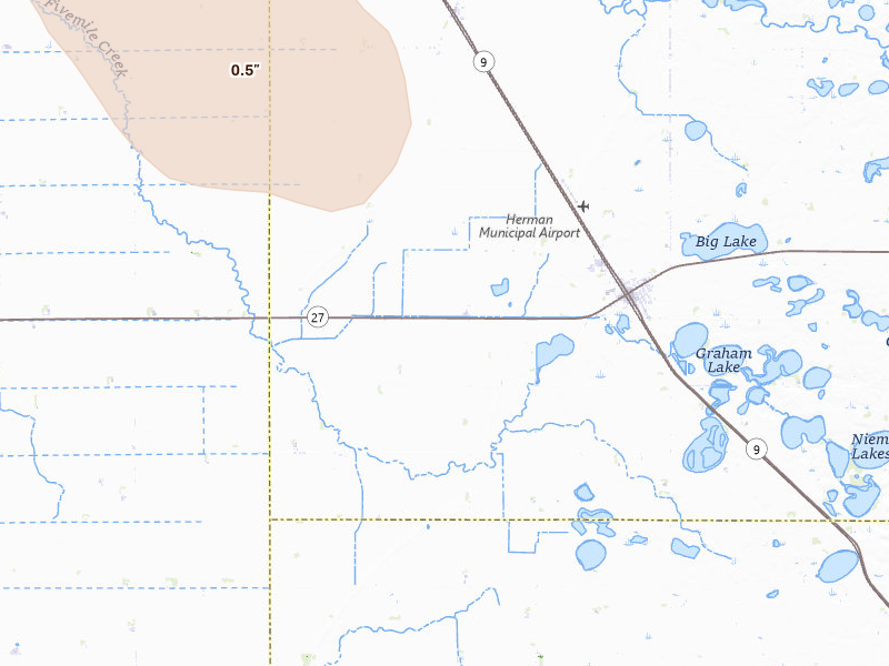 Radar-estimated hail-size map of the storm over Herman, MN on Jul 25, 2026
