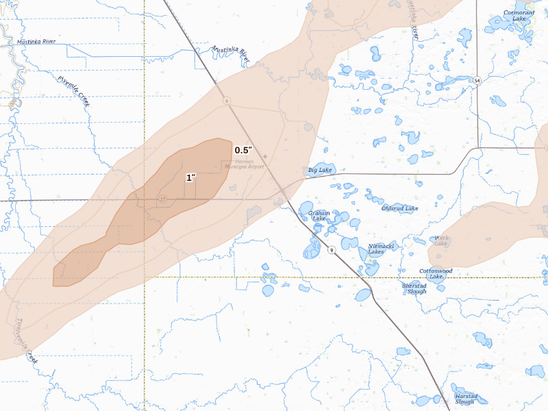 Radar-estimated hail-size map of the storm over Herman, MN on Sep 11, 2026
