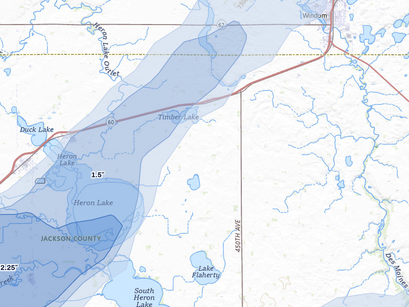 NEXRAD radar-signature map of the hail storm over Heron Lake, MN on May 17, 2026