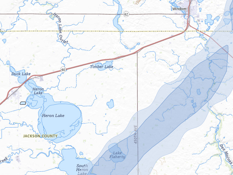 NEXRAD radar-signature map of the hail storm over Heron Lake, MN on Jun 29, 2026