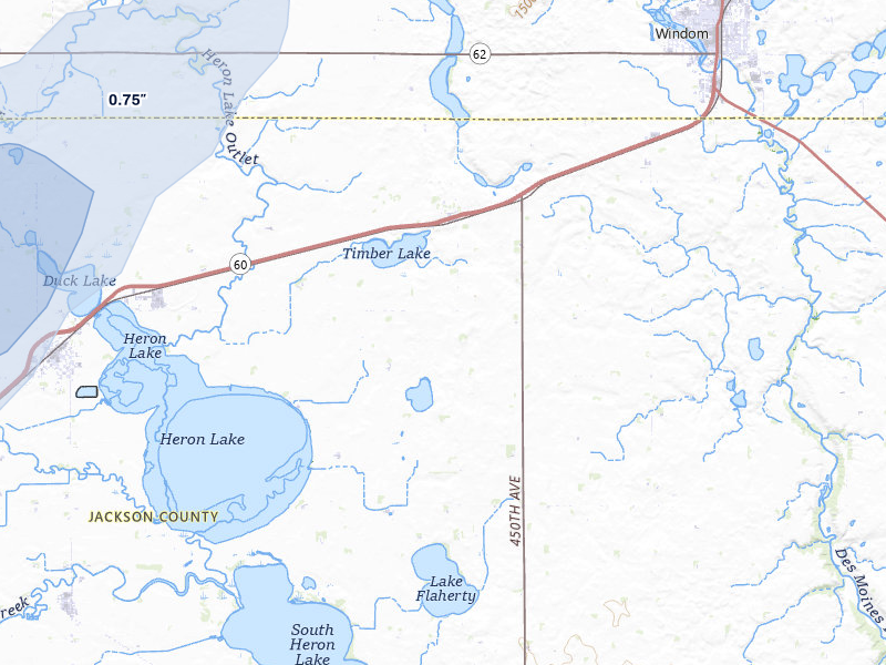 NEXRAD radar-signature map of the hail over Heron Lake, MN