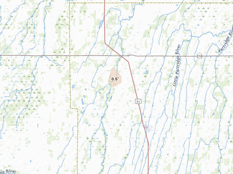 Radar-estimated hail-size map of the storm over Hewitt, MN on May 26, 2026