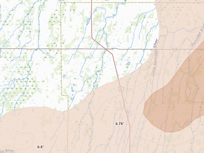Radar-estimated hail-size map of the storm over Hewitt, MN on Jun 29, 2026