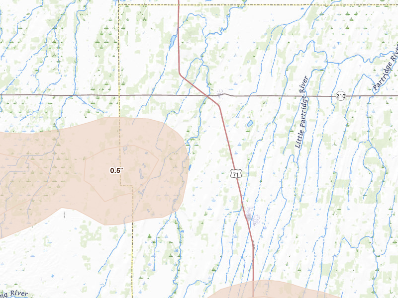 Radar-estimated hail-size map of the storm over Hewitt, MN on Jul 4, 2026