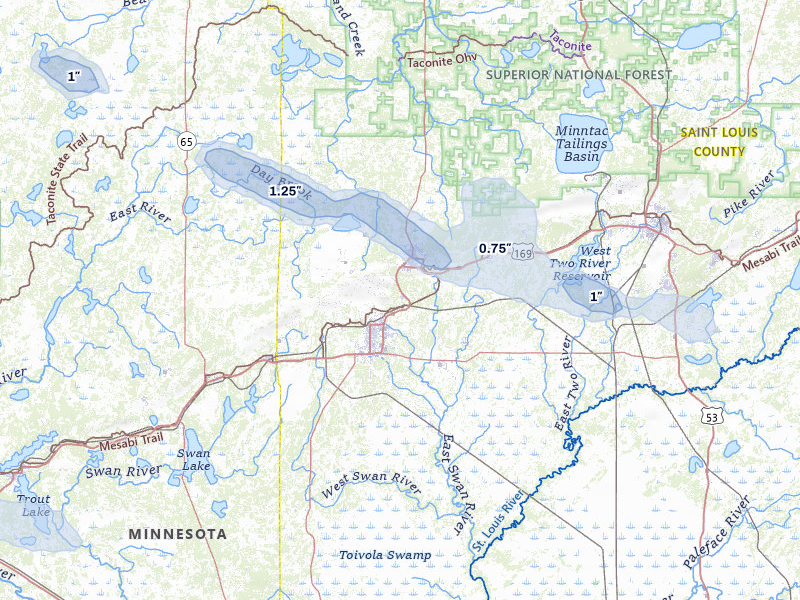 NEXRAD radar-signature map of the hail storm over Hibbing, MN on Aug 17, 2026