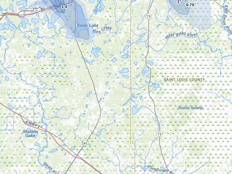 NEXRAD radar-signature map of the hail storm over Hibbing, MN on Aug 20, 2026