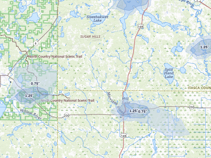 NEXRAD radar-signature map of the hail over Hill City, MN