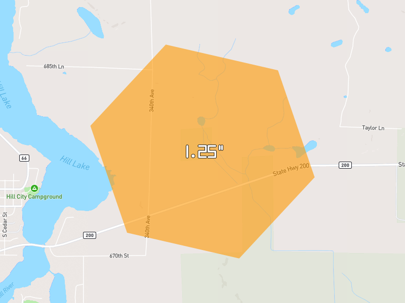 Hail map of Hill City, MN on Jun 29, 2026, hail up to 1.25"