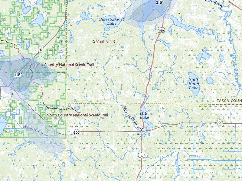 NEXRAD radar-signature map of the hail over Hill City, MN