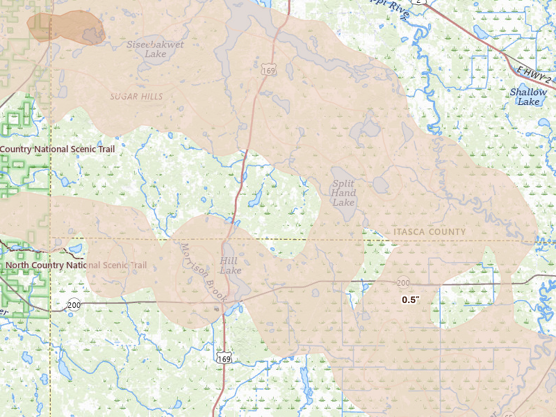 Radar-estimated hail-size map of the storm over Hill City, MN on Sep 3, 2026