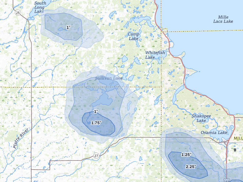 NEXRAD radar-signature map of the hail over Hillman, MN