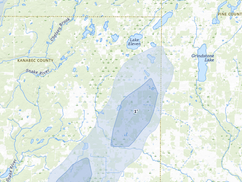 NEXRAD radar-signature map of the hail over Hinckley, MN