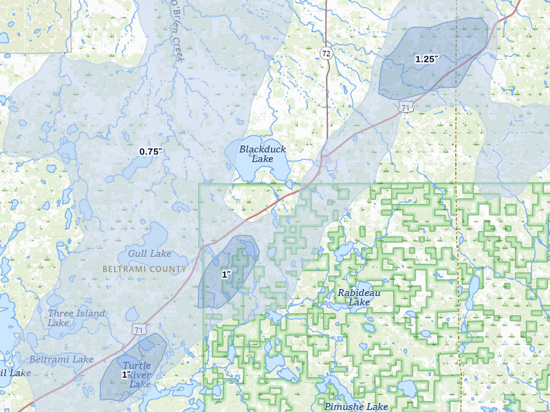 NEXRAD radar-signature map of the hail storm over Hines, MN on Jun 29, 2026