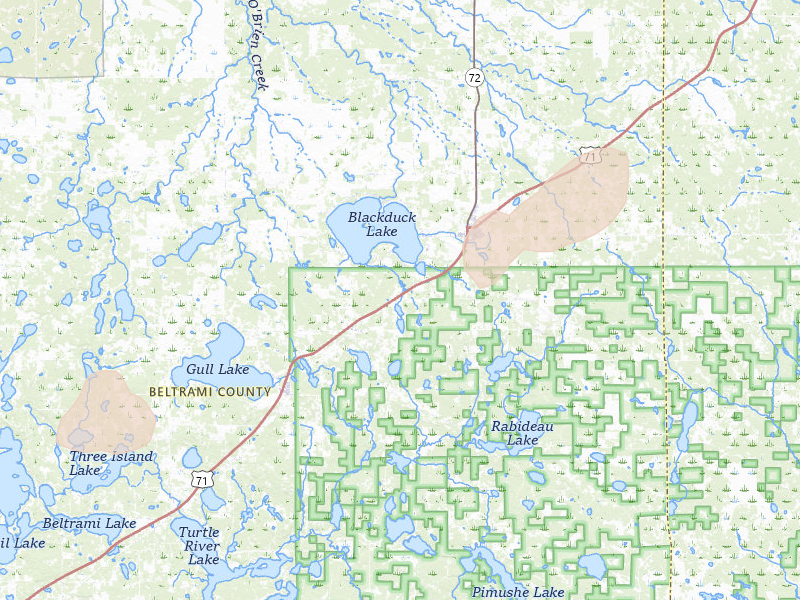 Radar-estimated hail-size map of the storm over Hines, MN on Jul 4, 2026