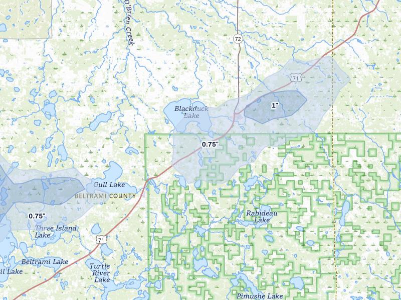 NEXRAD radar-signature map of the hail over Hines, MN