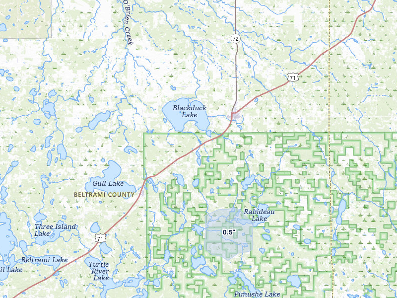 NEXRAD radar-signature map of the hail storm over Hines, MN on Jul 30, 2026