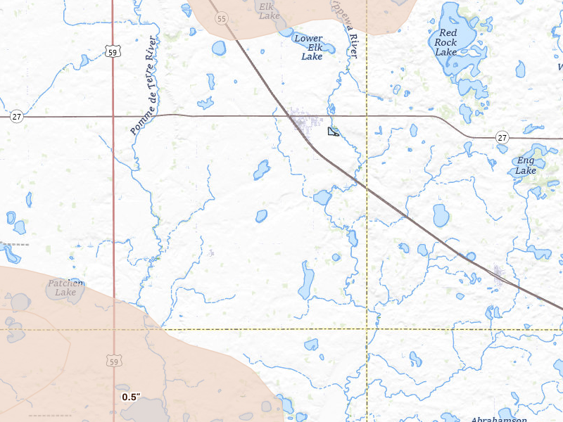 Radar-estimated hail-size map of the storm over Hoffman, MN on Jul 6, 2026