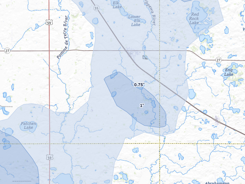 NEXRAD radar-signature map of the hail storm over Hoffman, MN on Jul 6, 2026