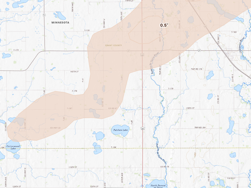 Radar-estimated hail-size map of the storm over Hoffman, MN