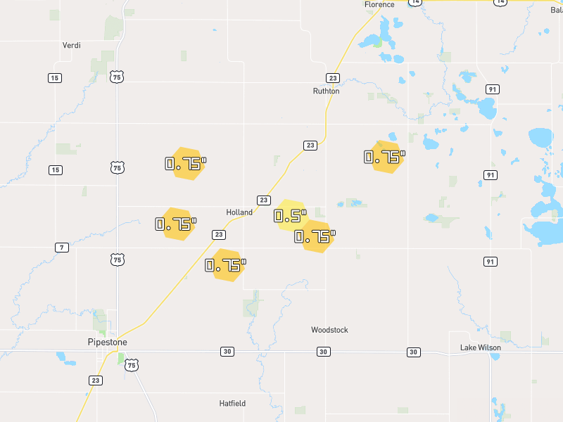 Hail map of Holland, MN on Jun 30, 2026, hail up to 0.75"