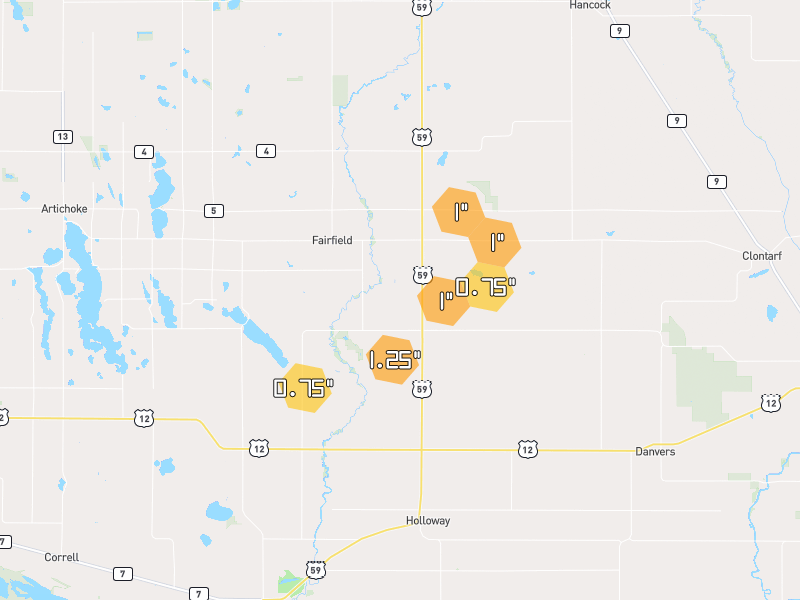 Hail map of Holloway, MN on Jun 30, 2026, hail up to 1.25"