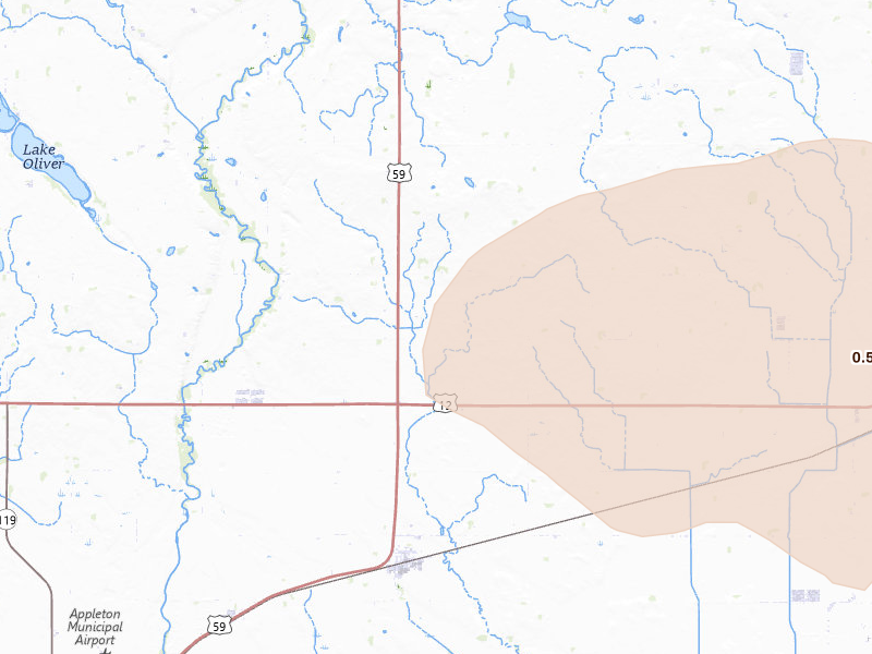 Radar-estimated hail-size map of the storm over Holloway, MN on Jul 6, 2026