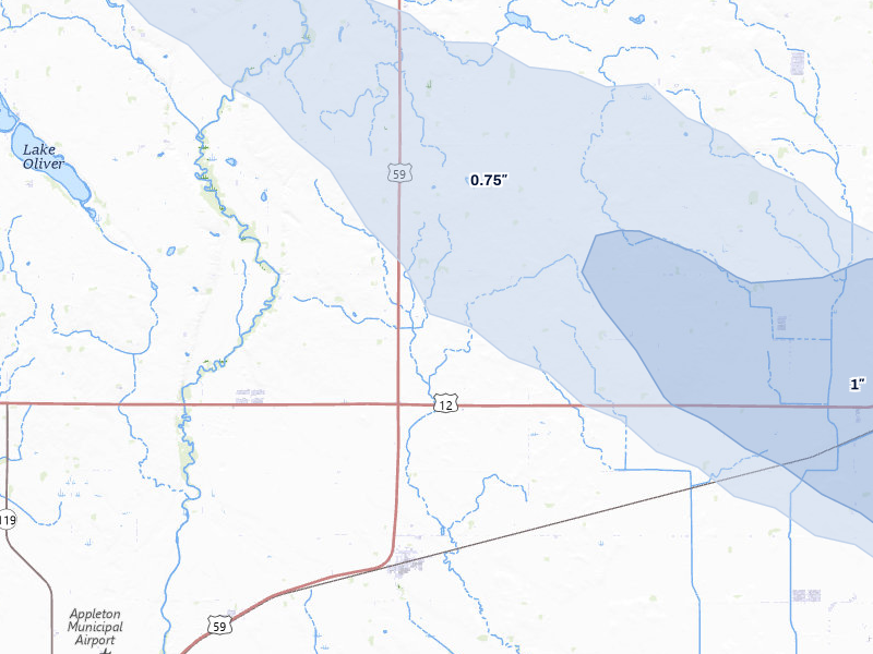 NEXRAD radar-signature map of the hail storm over Holloway, MN on Jul 6, 2026