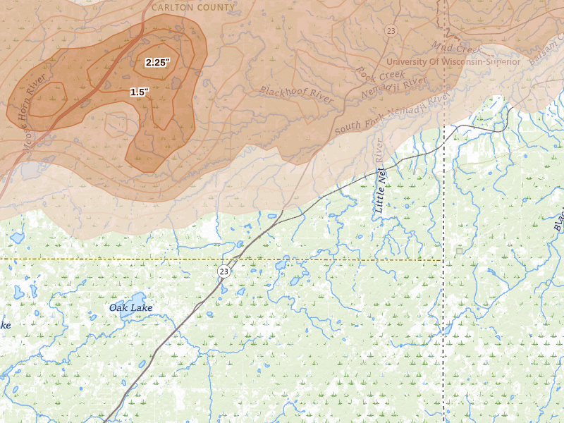 Radar-estimated hail-size map of the storm over Holyoke, MN on Jun 29, 2026