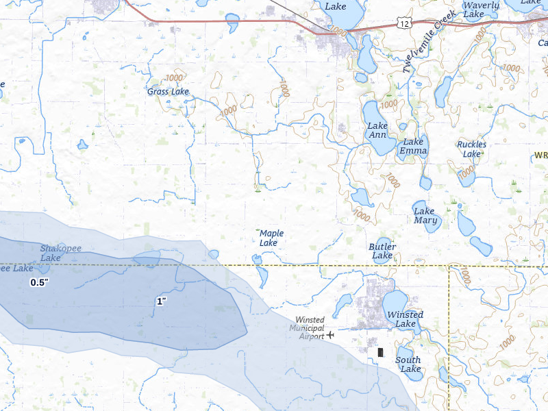 NEXRAD radar-signature map of the hail storm over Howard Lake, MN on Jul 25, 2026