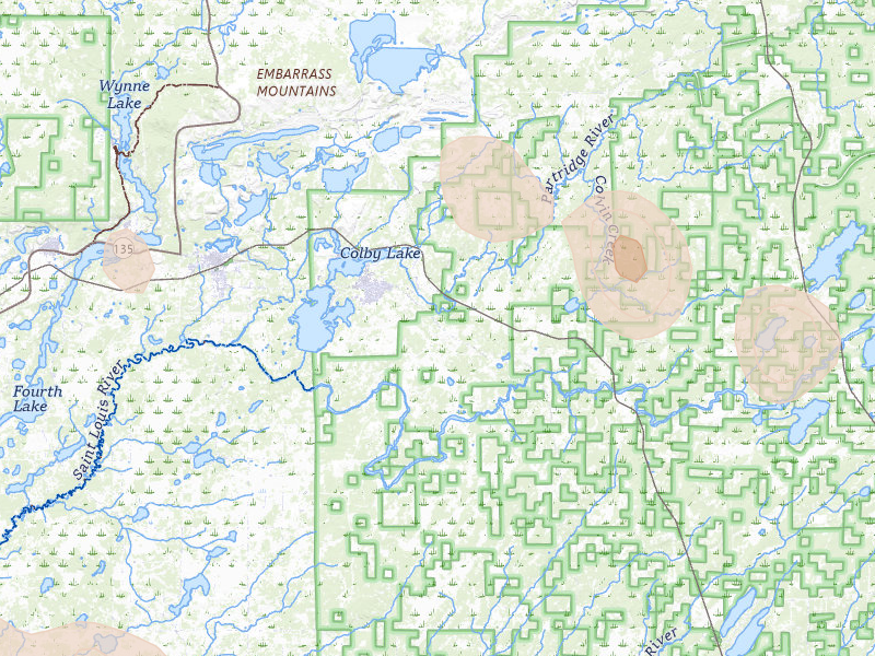 Radar-estimated hail-size map of the storm over Hoyt Lakes, MN on Jul 26, 2026