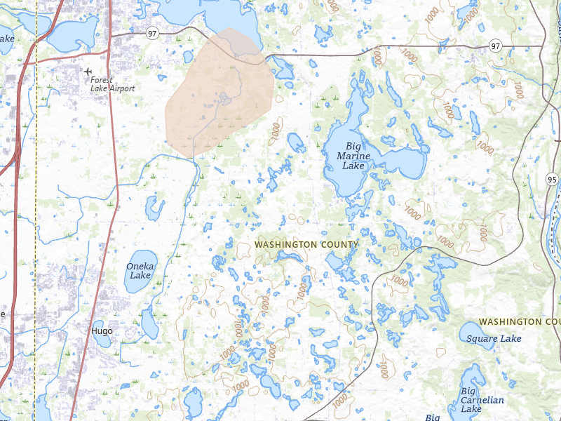Radar-estimated hail-size map of the storm over Hugo, MN