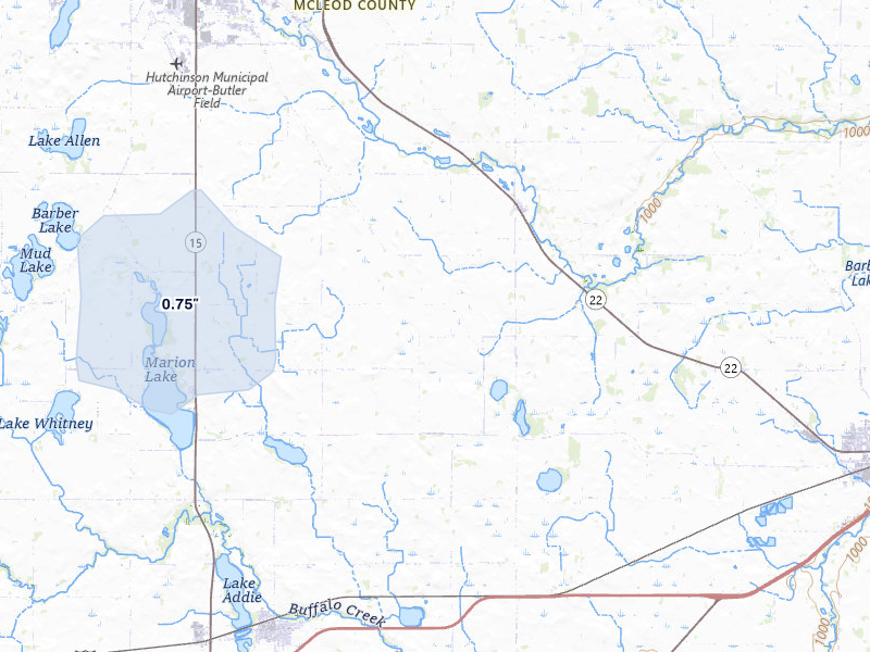 NEXRAD radar-signature map of the hail storm over Hutchinson, MN on Jun 7, 2026