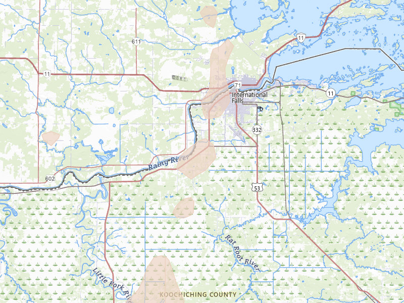 Radar-estimated hail-size map of the storm over International Falls, MN on Jun 29, 2026