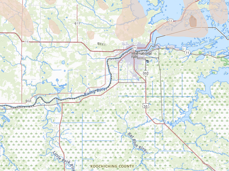 Radar-estimated hail-size map of the storm over International Falls, MN on Jul 26, 2026