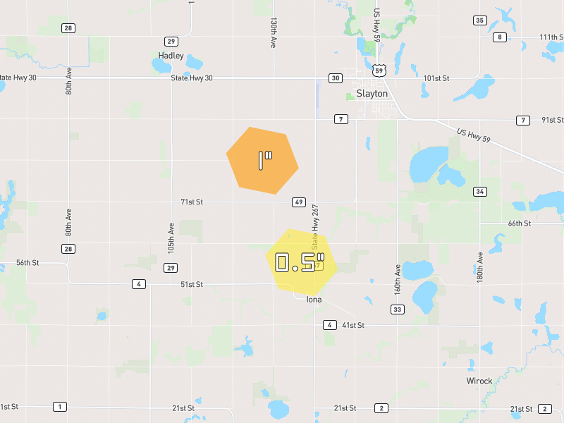 Hail map of Iona, MN on Jun 28, 2026, hail up to 1"