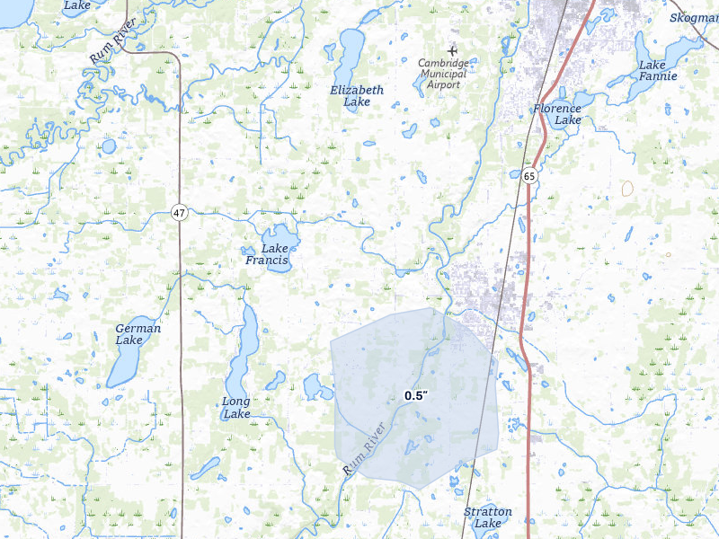 NEXRAD radar-signature map of the hail storm over Isanti, MN on May 11, 2026