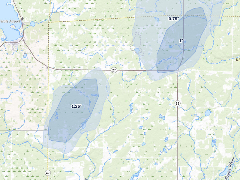 NEXRAD radar-signature map of the hail over Isle, MN