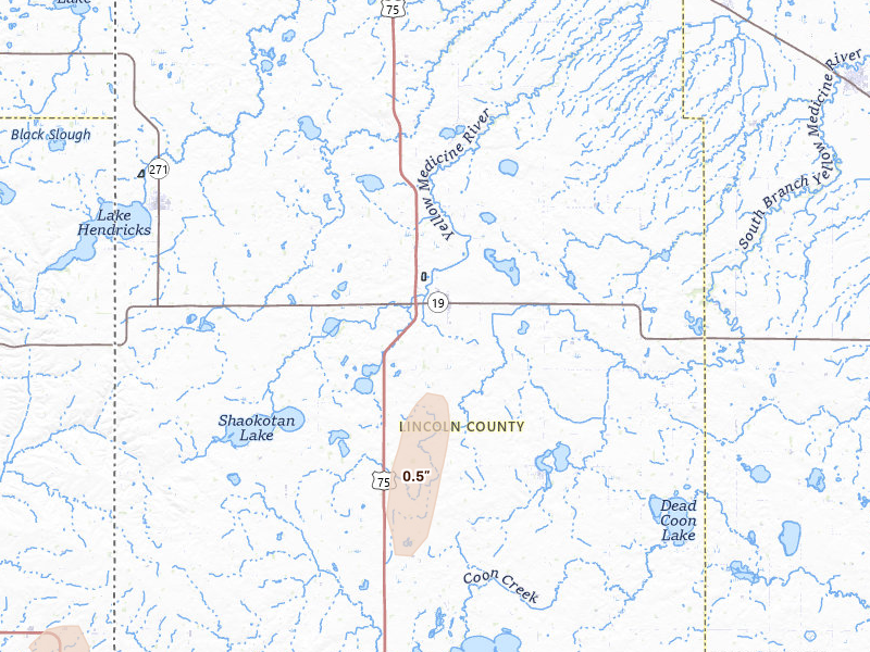 Radar-estimated hail-size map of the storm over Ivanhoe, MN on Jun 27, 2026