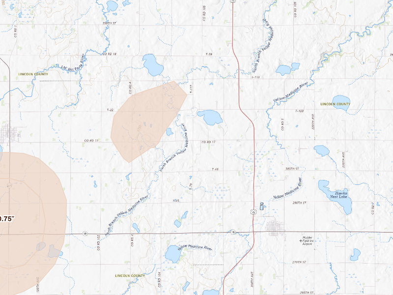 Radar-estimated hail-size map of the storm over Ivanhoe, MN