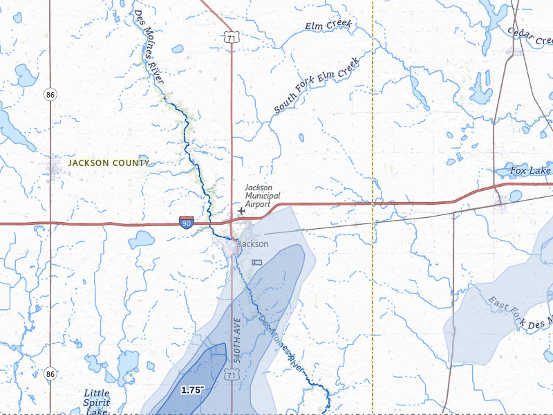 NEXRAD radar-signature map of the hail over Jackson, MN