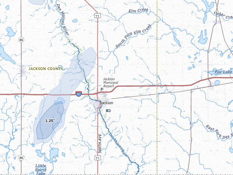 NEXRAD radar-signature map of the hail over Jackson, MN