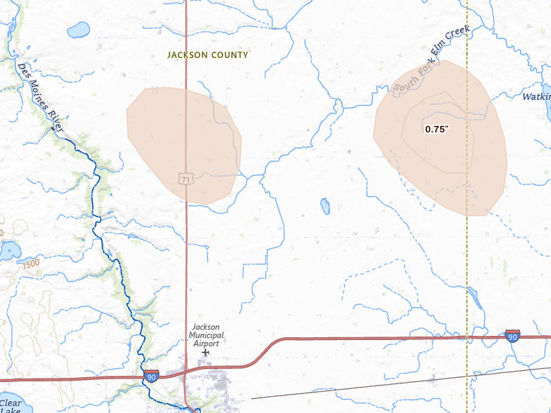 Radar-estimated hail-size map of the storm over Jackson, MN