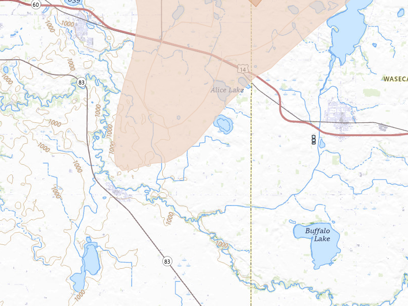 Radar-estimated hail-size map of the storm over Janesville, MN on Apr 17, 2026