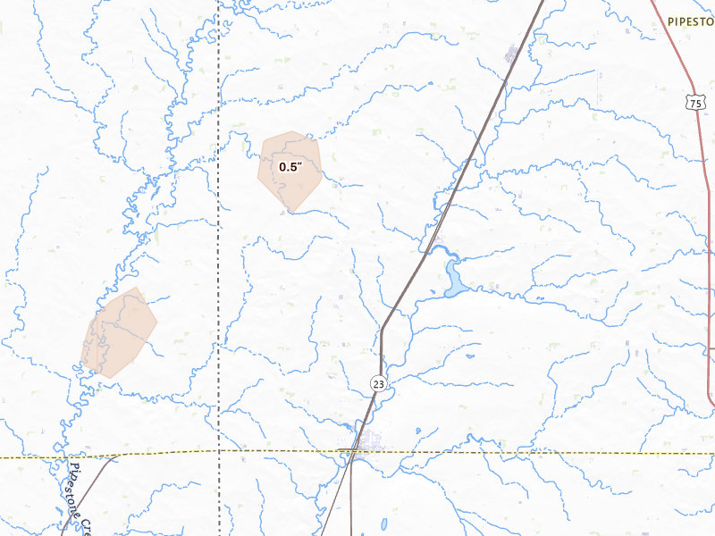 Radar-estimated hail-size map of the storm over Jasper, MN on Jun 29, 2026