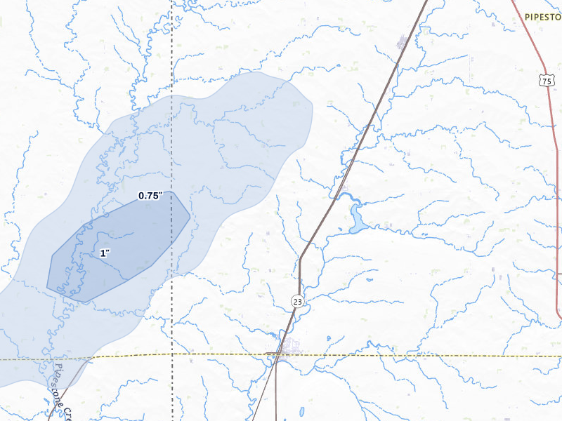 NEXRAD radar-signature map of the hail storm over Jasper, MN on Jun 29, 2026