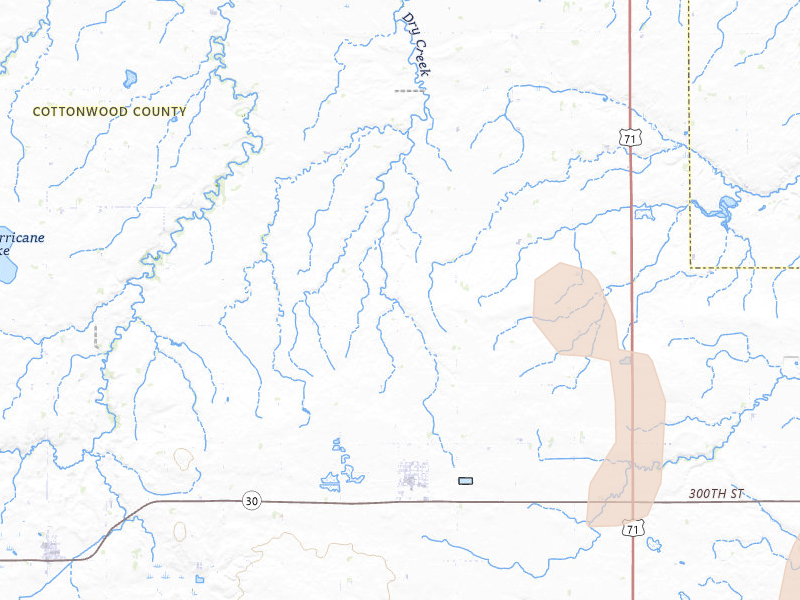 Radar-estimated hail-size map of the storm over Jeffers, MN on Jul 6, 2026
