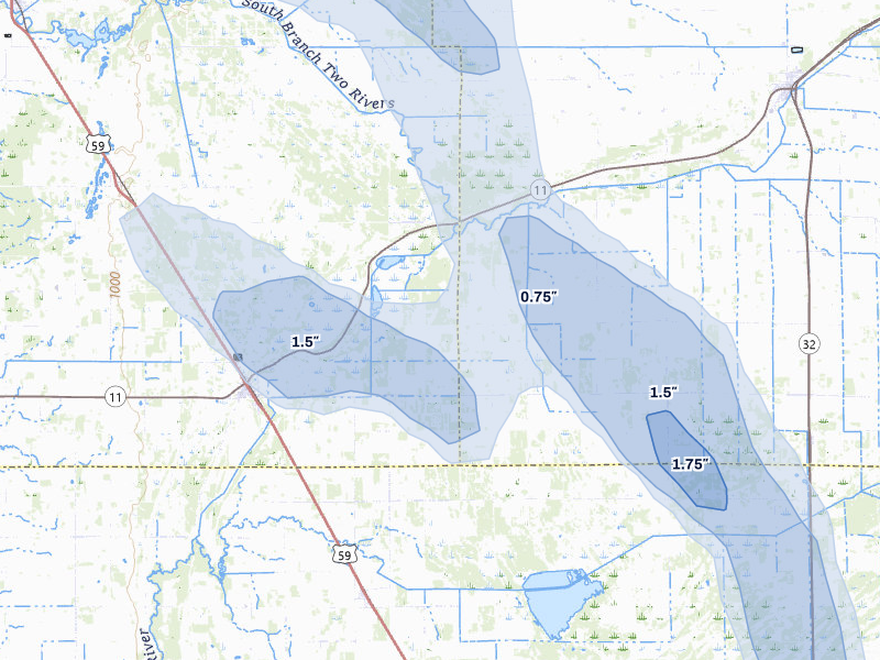 NEXRAD radar-signature map of the hail over Karlstad, MN