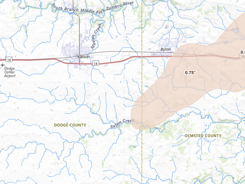 Radar-estimated hail-size map of the storm over Kasson, MN