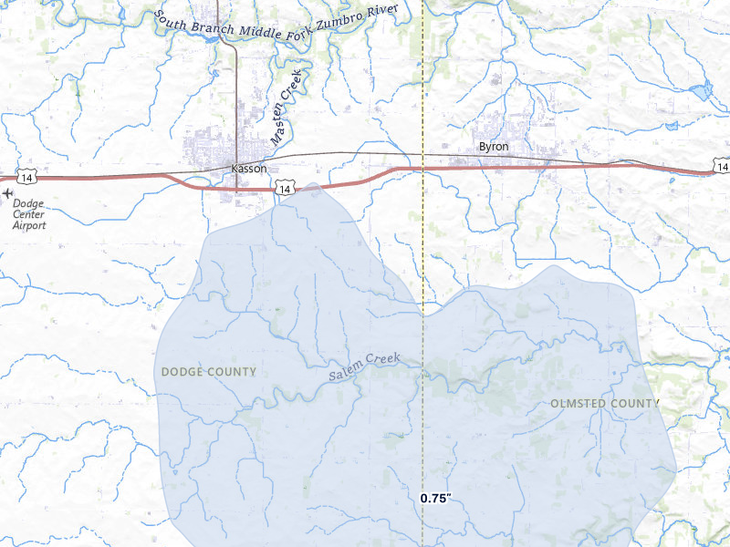 NEXRAD radar-signature map of the hail over Kasson, MN